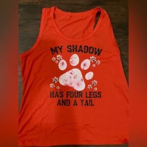 Red Tank Top with Paw Print my shadow has four legs and a tail